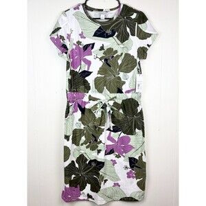 Liz Claiborne LG Dress Tropical Hawaii Casual Green Purple Floral Sundress NEW